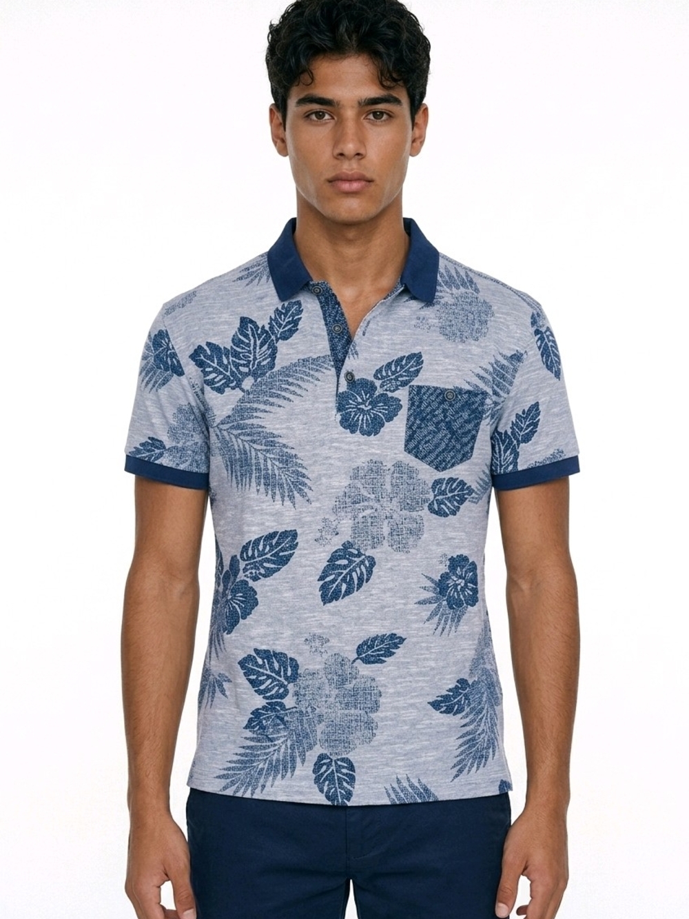 Valentino Marini Men's Blue Floral Polo Shirt